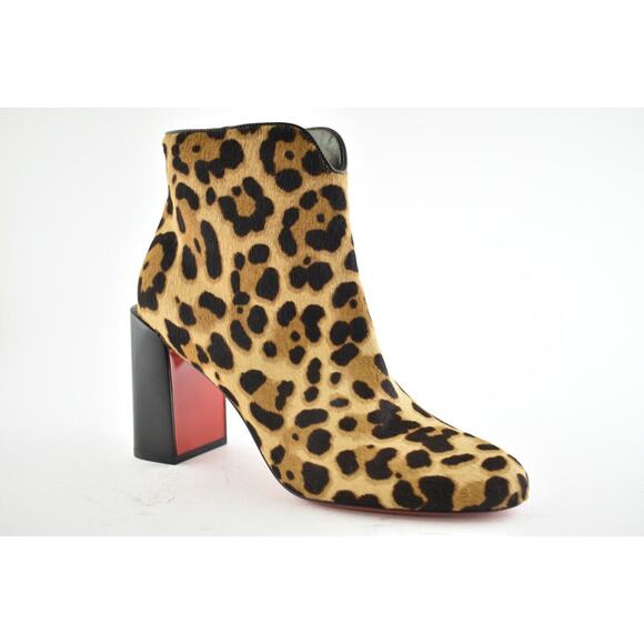 Christian Louboutin Castarika 85 Pony Leopard Black Ankle Block Heel Bootie 37.5 - Picture 4 of 11